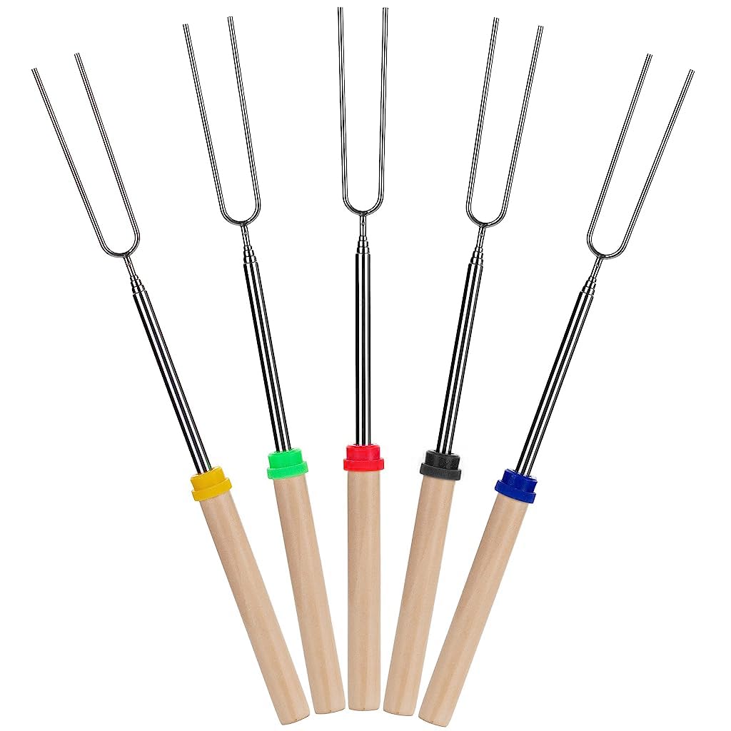 HASTHIP 5Pcs Barbeque Stick, 32'' Extendable Stainless Steel Skewers for Grilling, Portable Wooden Handle Roasting Stick, Campfire Sticks, Reusable BBQ Grill Stick for Cooking Tools HASTHIP 5Pcs Barbeque Stick, 32'' Extendable Stainless Steel Skewers for Grilling, Portable Wooden Handle Roasting Stick, Campfire Sticks, Reusable BBQ Grill Stick for Cooking Tools